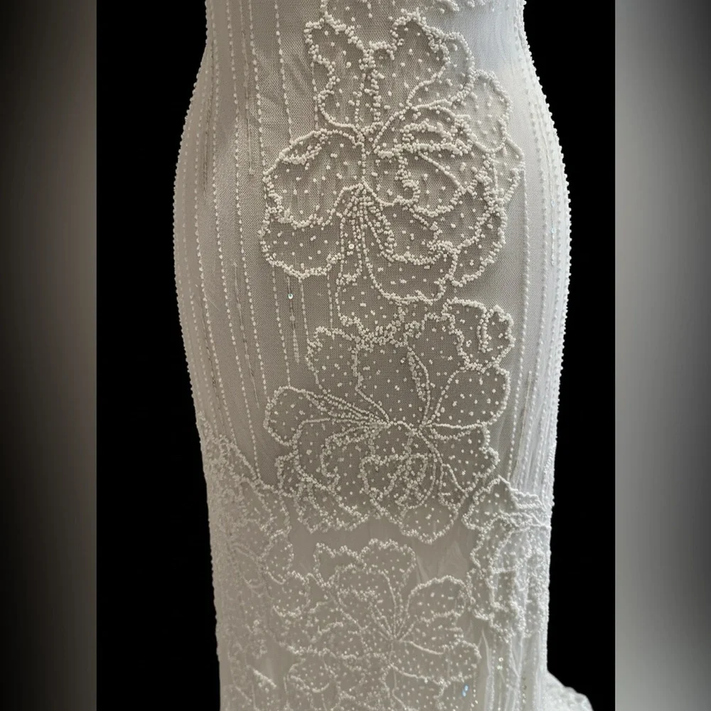 Elegant hand beaded intricate White Halter Dress - Picture 3 of 11